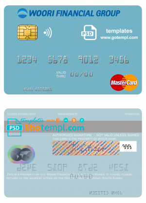 editable template, South Korea Woori Financial Group mastercard credit card template in PSD format