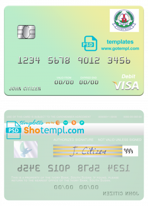 editable template, South Sudan Ivory Bank visa debit card template in PSD format