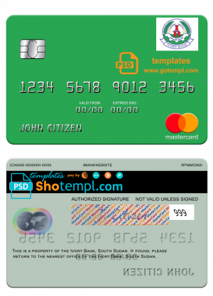 editable template, South Sudan Ivory Bank mastercard template in PSD format