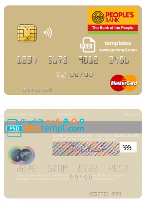 editable template, Sri Lanka People’s Bank mastercard credit card template in PSD format