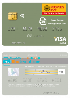 editable template, Sri Lanka People’s Bank visa debit card template in PSD format