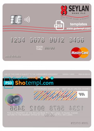 editable template, Sri Lanka Seylan Bank Plc mastercard card template in PSD format