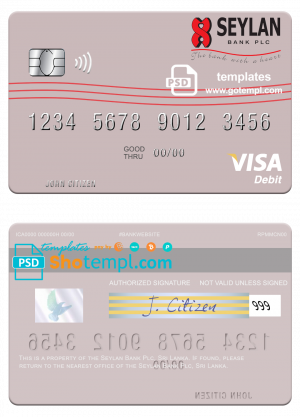 editable template, Sri Lanka Seylan Bank Plc visa debit card template in PSD format