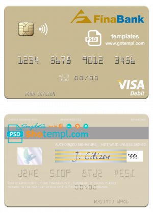 editable template, Suriname Finabank N.V. visa debit card template in PSD format