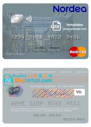 editable template, Sweden Nordea Bank AB mastercard template in PSD format