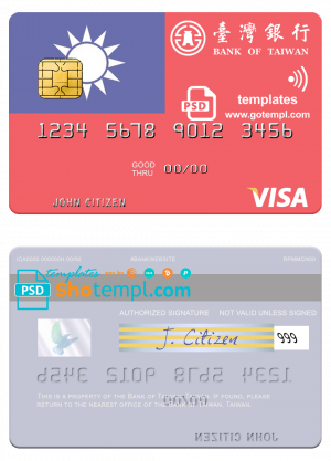 editable template, Taiwan Bank of Taiwan visa debit card template in PSD format