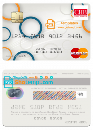 editable template, Taiwan Chang Hwa Bank mastercard template in PSD format