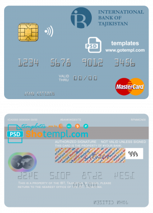 editable template, Tajikistan IBT Bank mastercard template in PSD format