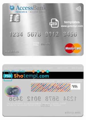 editable template, Tanzania AccessBank mastercard template in PSD format