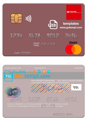 editable template, Thailand Calyon Bank mastercard template in PSD format