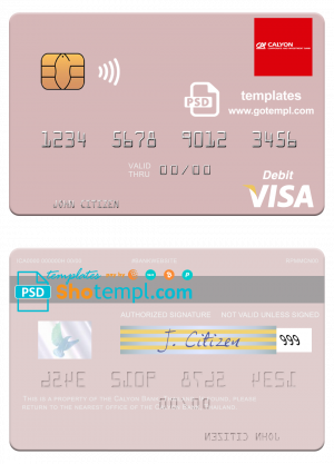 editable template, Thailand Calyon Bank visa debit card template in PSD format
