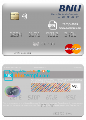 editable template, Timor-Leste Banco Nacional Ultramarino building mastercard template in PSD format