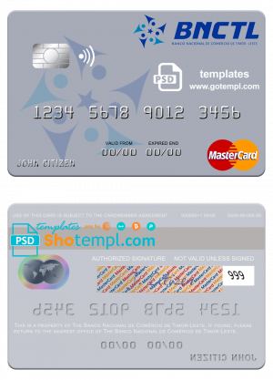 editable template, Timor-Leste Banco Nacional de Comércio de Timor-Leste mastercard template in PSD format