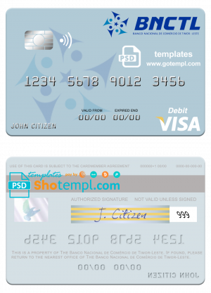 editable template, Timor-Leste Banco Nacional de Comércio de Timor-Leste visa debit card template in PSD format