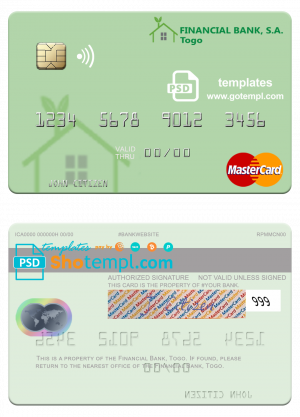 editable template, Togo Financial Bank mastercard template in PSD format