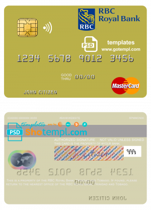 editable template, Trinidad and Tobago RBC Royal Bank mastercard template in PSD format