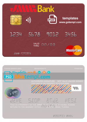 editable template, Tunisia JMMB Bank mastercard template in PSD format