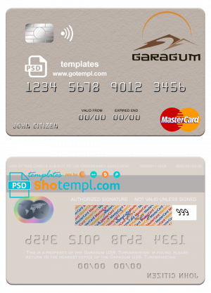 editable template, Turkmenistan Garagum IJSB mastercard template in PSD format