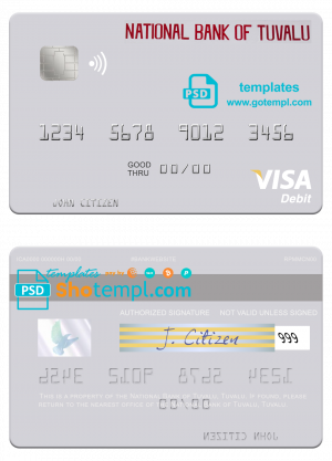 editable template, Tuvalu National Bank of Tuvalu visa debit card template in PSD format