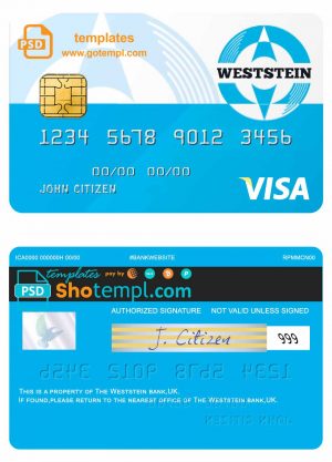 editable template, United Kingdom WestStein bank mastercard credit card template in PSD format