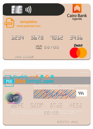 editable template, Uganda Cairo Bank Uganda mastercard template in PSD format