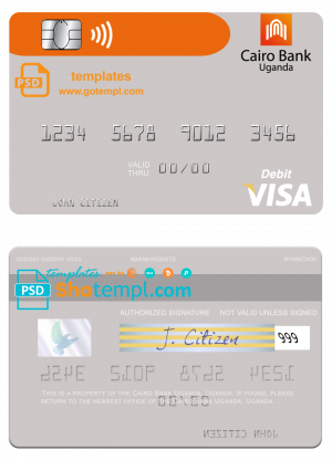 editable template, Uganda Cairo Bank Uganda visa debit card template in PSD format