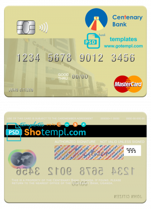 editable template, Uganda Centenary Bank mastercard template in PSD format