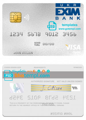 editable template, Ukraine Ukreximbank visa debit card template in PSD format