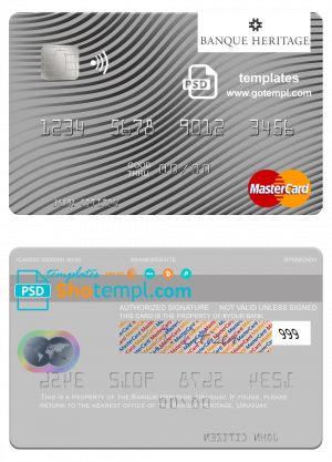 editable template, Uruguay Banque Heritage mastercard template in PSD format