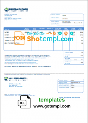 editable template, USA Hallsdale-Powell utility bill template in Word and PDF format