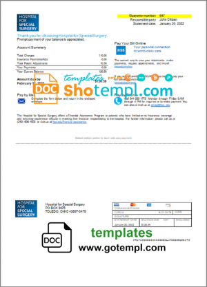 editable template, USA Ohio Hospital For Special Surgery utility bill template in Word and PDF format