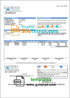 editable template, USA Lourdes utility bill template in Word and PDF format