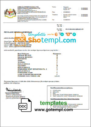 editable template, Malaysia Ministry of Education certificate template in Word and PDF format
