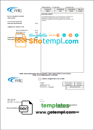 editable template, USA Illinois MTC utility bill template in Word and PDF format