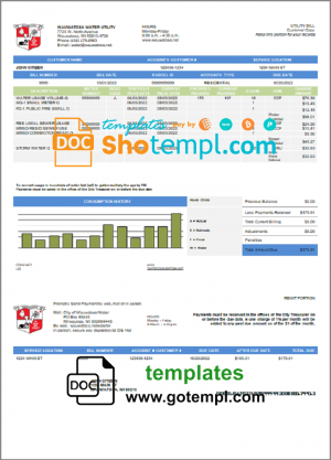 editable template, USA Wawatosa Water Utility utility bill template in Word and PDF format