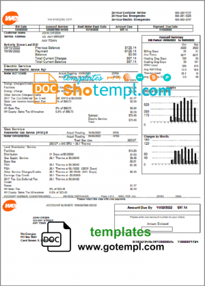 editable template, USA We utility bill template in Word and PDF format