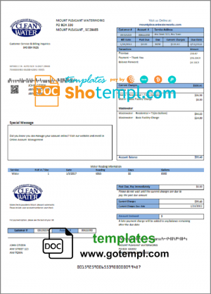 editable template, USA Clean Water utility bill template in Word and PDF format