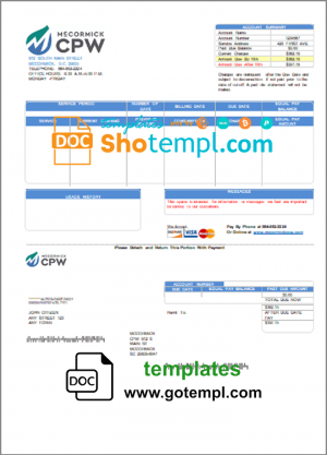 editable template, USA CPW utility bill template in Word and PDF format