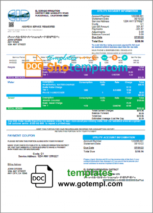 editable template, USA EID utility bill template in Word and PDF format