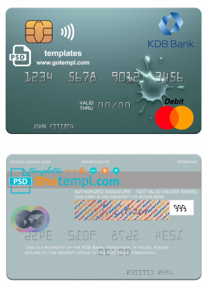 editable template, Uzbekistan KDB Bank mastercard template in PSD format