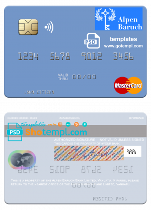 editable template, Vanuatu Alpen Baruch Bank Limited mastercard template in PSD format