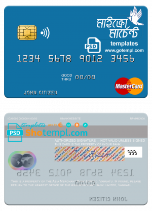 editable template, Vanuatu Asia Merchant Bank Limited mastercard template in PSD format