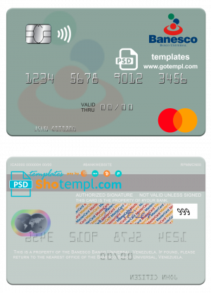 editable template, Venezuela Banesco Banco Universal mastercard template in PSD format