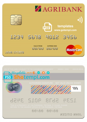 editable template, Vietnam Agribank mastercard credit card template in PSD format