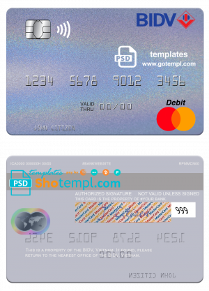 editable template, Vietnam BIDV mastercard credit card template in PSD format