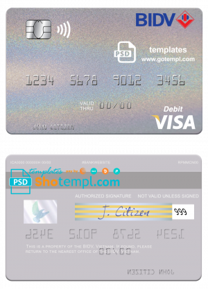 editable template, Vietnam BIDV visa debit card template in PSD format