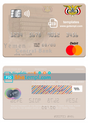 editable template, Yemen Central Bank of Yemen mastercard card template in PSD format