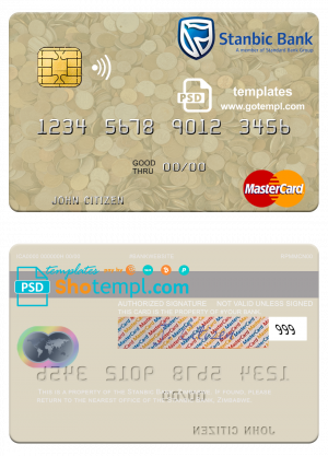 editable template, Zimbabwe Stanbic Bank mastercard credit card template in PSD format