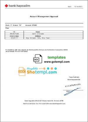 editable template, Israel Bank Hapoalim Account Management Approval template in Word and PDF format