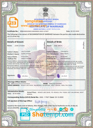 editable template, India marriage certificate template in PSD format, fully editable